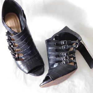 BCBG Max Azria Drive Leather Black Open Toe Heels